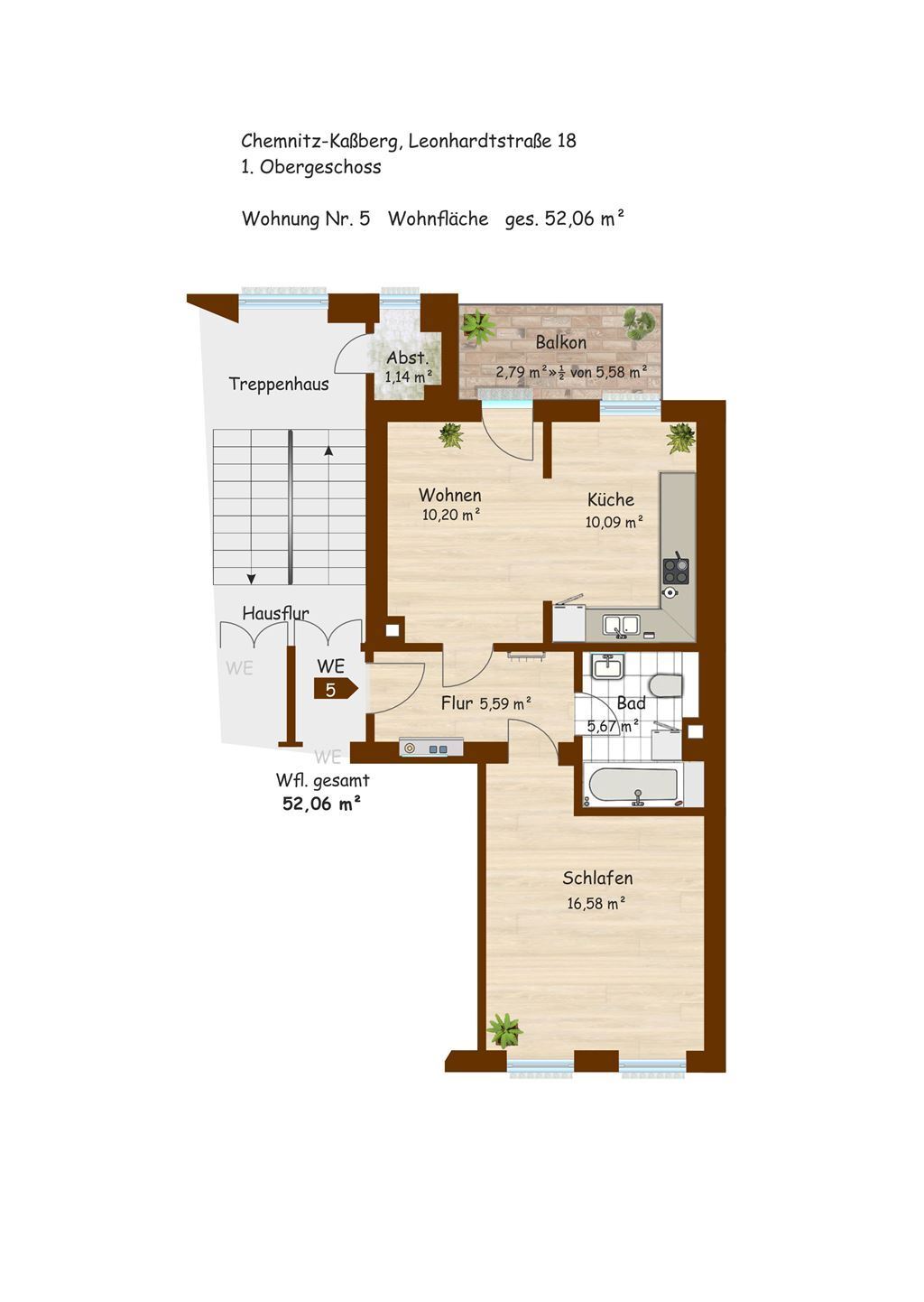 Wohnung zum Kauf 69.500 € 2 Zimmer 52,1 m²<br/>Wohnfläche 1.<br/>Geschoss Leonhardtstraße 18 Kaßberg 911 Chemnitz 09112