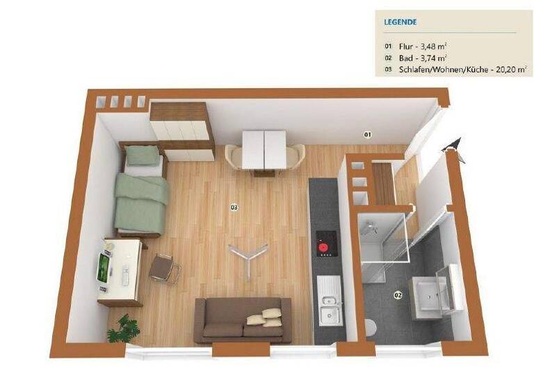 Studio zur Miete 399 € 1 Zimmer 28 m² frei ab sofort Liebigstr. 5a Innenstadt Minden 32425