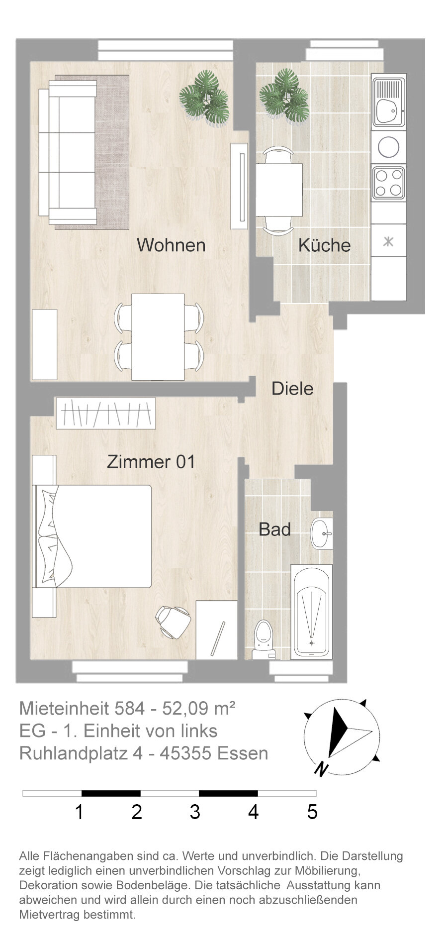 Wohnung zur Miete 470 € 2 Zimmer 52,1 m²<br/>Wohnfläche EG<br/>Geschoss 01.04.2025<br/>Verfügbarkeit Ruhlandplatz 4 Borbeck-Mitte Essen 45355