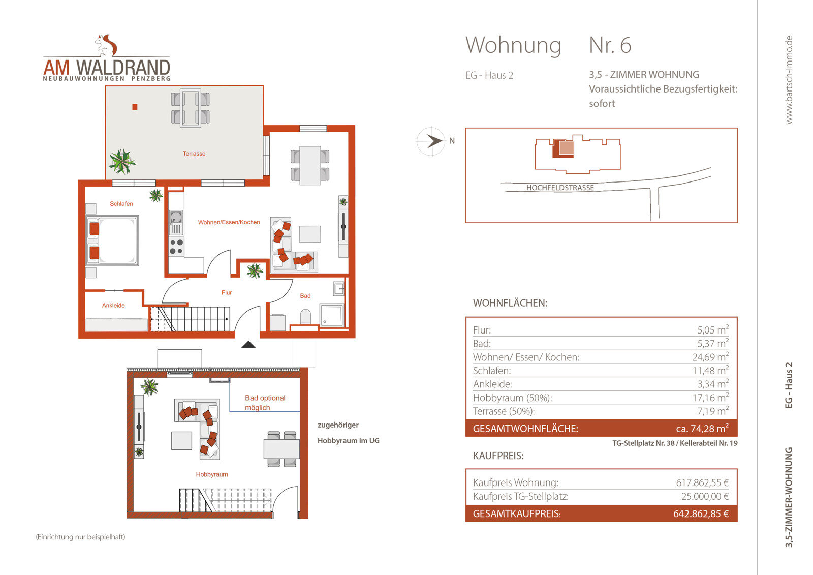 Wohnung zum Kauf provisionsfrei 617.863 € 3,5 Zimmer 74,3 m²<br/>Wohnfläche EG<br/>Geschoss Heinz Penzberg 82377