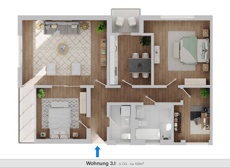 Wohnung zur Miete 1.908 € 3,5 Zimmer 109 m²<br/>Wohnfläche 3.<br/>Geschoss Altstadt Würzburg 97070