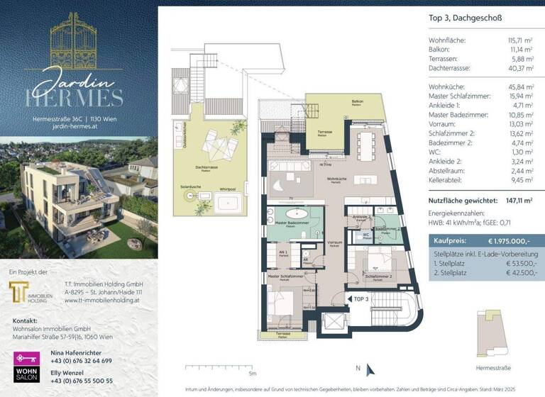 Wohnung zur Miete - Erstbezug 4.050 € 3 Zimmer 115,7 m² 2. Geschoss Hermesstraße 36C Wien 1130