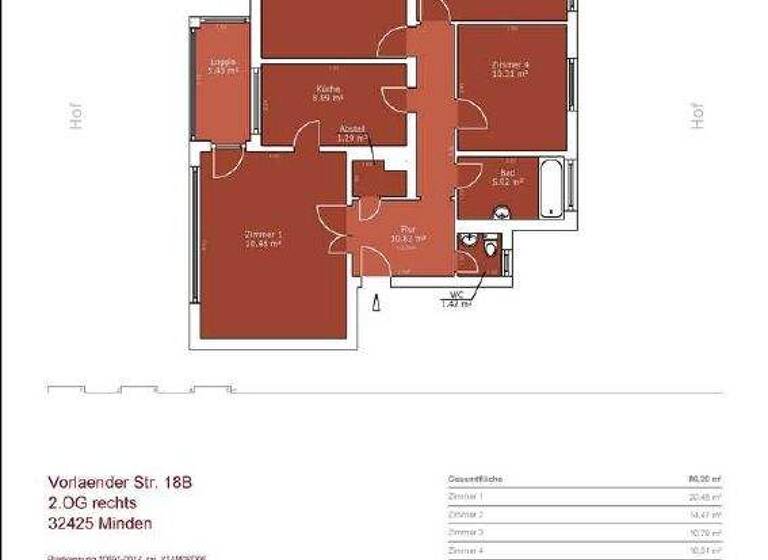 Wohnung zur Miete nur mit Wohnberechtigungsschein 749 € 4 Zimmer 85 m² frei ab sofort Vorlaenderstr. 18b Innenstadt Minden 32425
