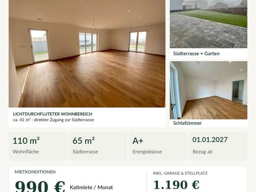 Wohnung zur Miete 990 € 2 Zimmer 110 m² Geschoss EG/1 frei ab 01.01.2027 Gehring Pfarrkirchen 84347