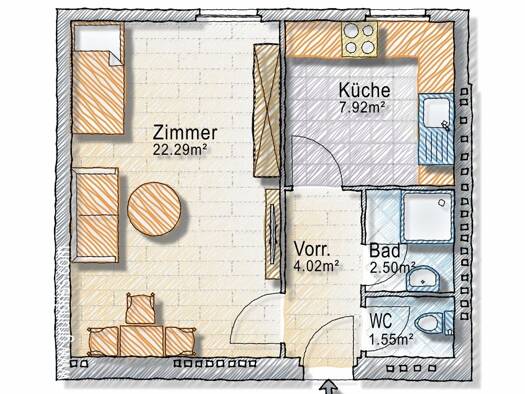 Studio zur Miete 613 € 1 Zimmer 38,3 m² KRONGASSE 05/Top 16 Wien, Margareten / Wien 5., Margareten 1050