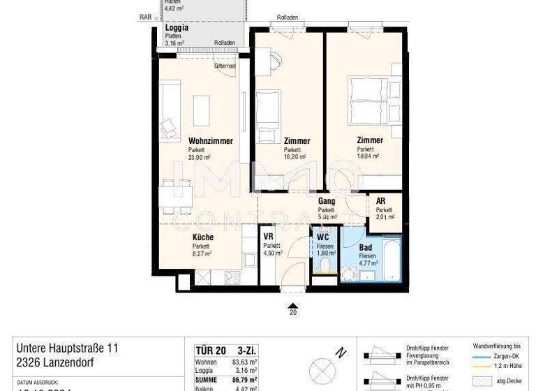 Wohnung zum Kauf - Erstbezug provisionsfrei 365.000 € 3 Zimmer 86,8 m² Lanzendorf 2326