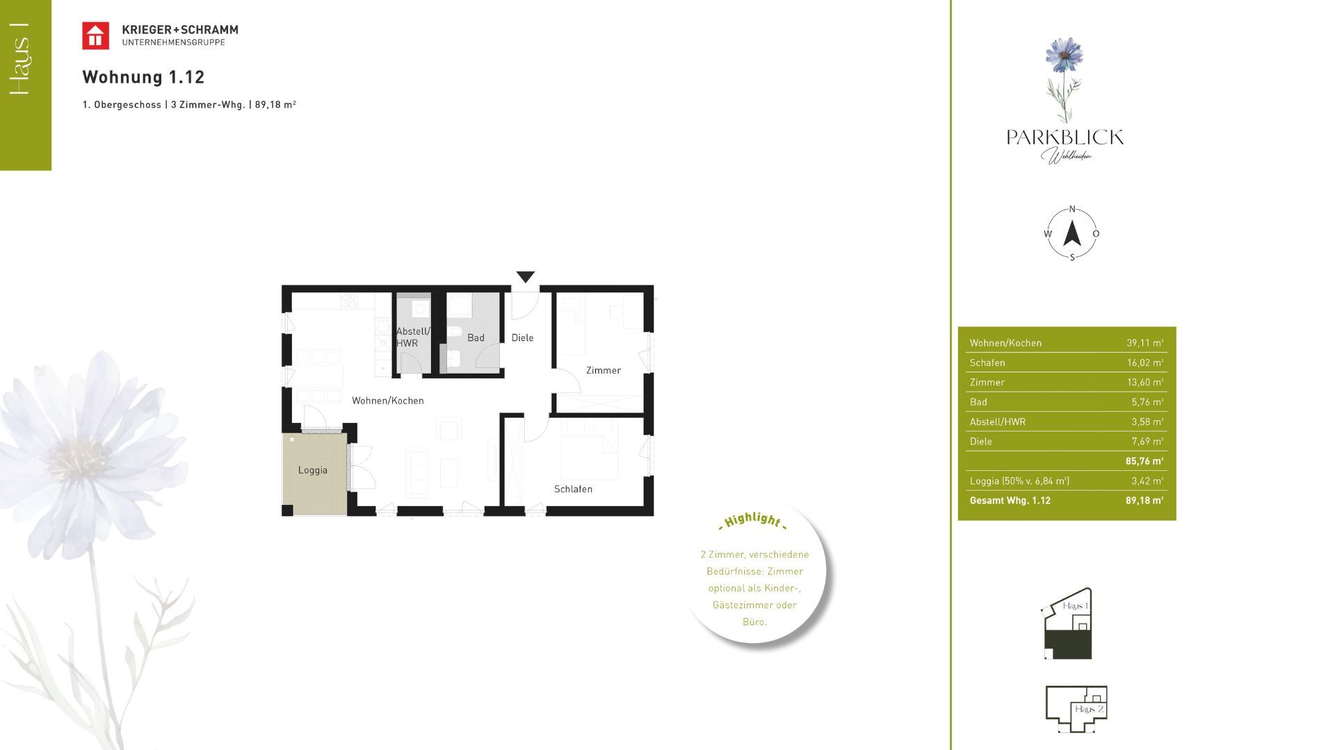 Wohnung zum Kauf 542.200 € 3 Zimmer 89,2 m²<br/>Wohnfläche 1.<br/>Geschoss Wehlheider Straße 7 Wehlheiden Kassel 34127