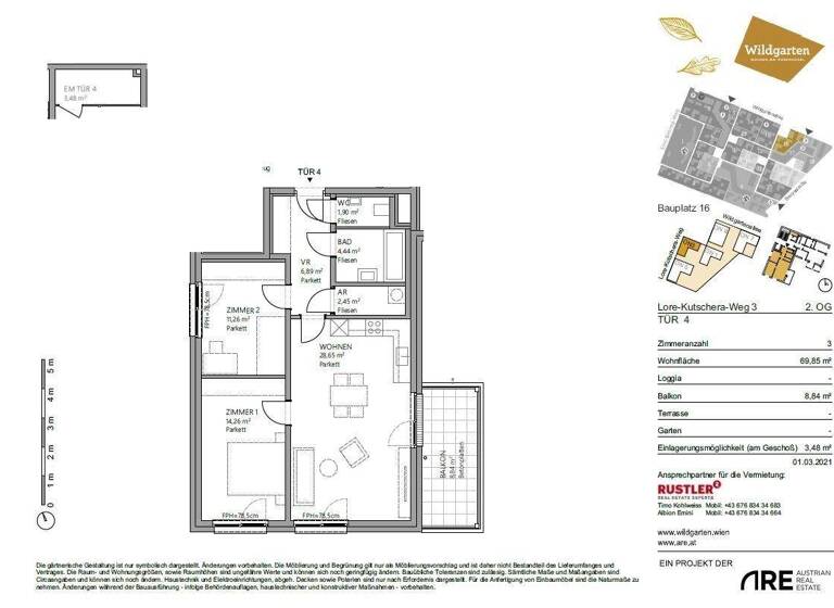 Wohnung zur Miete 914 € 3 Zimmer 70,1 m² 1. Geschoss Lore Kutschera Weg 3 Wien 1120