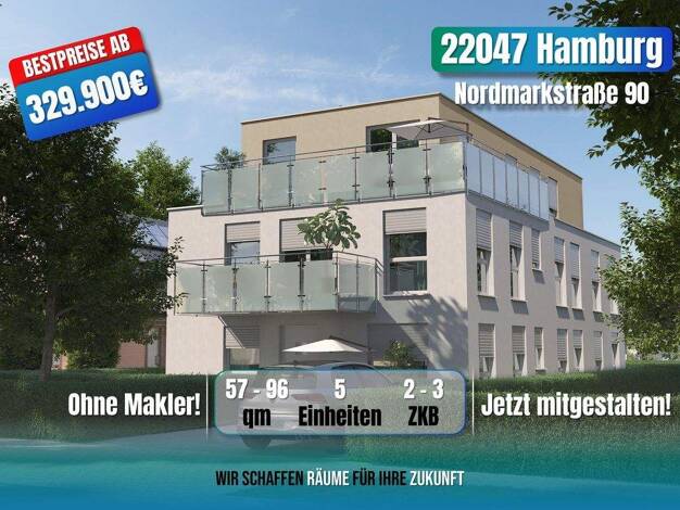 Terrassenwohnung zum Kauf - Erstbezug provisionsfrei als Kapitalanlage geeignet 329.900 € 2 Zimmer 57 m² Nordmarkstraße 90 Tonndorf Hamburg 22047