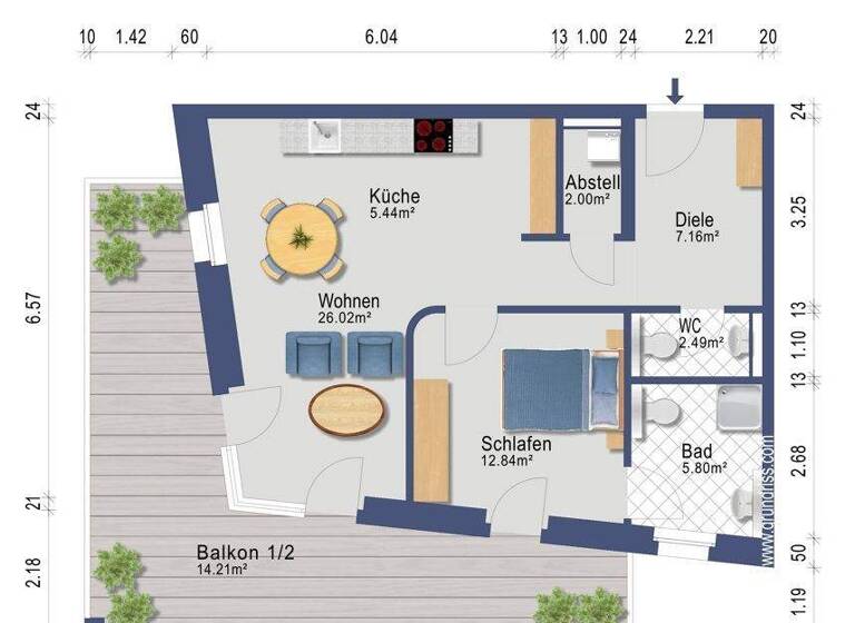 Wohnung zur Miete 1.050 € 2 Zimmer 76 m² 1. Geschoss frei ab 01.03.2026 Schleswig 24837