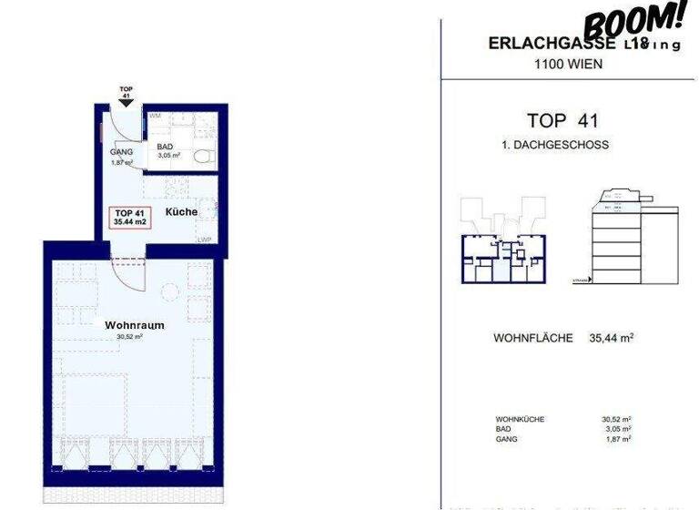 Wohnung zur Miete - Erstbezug 737 € 1,5 Zimmer 35,4 m² 2. Geschoss Wien 1100