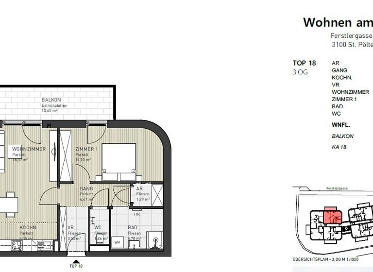Wohnung zum Kauf 309.000 € 2 Zimmer 56,3 m² 3. Geschoss frei ab sofort Ferstlergasse 6 St. Pölten 3100