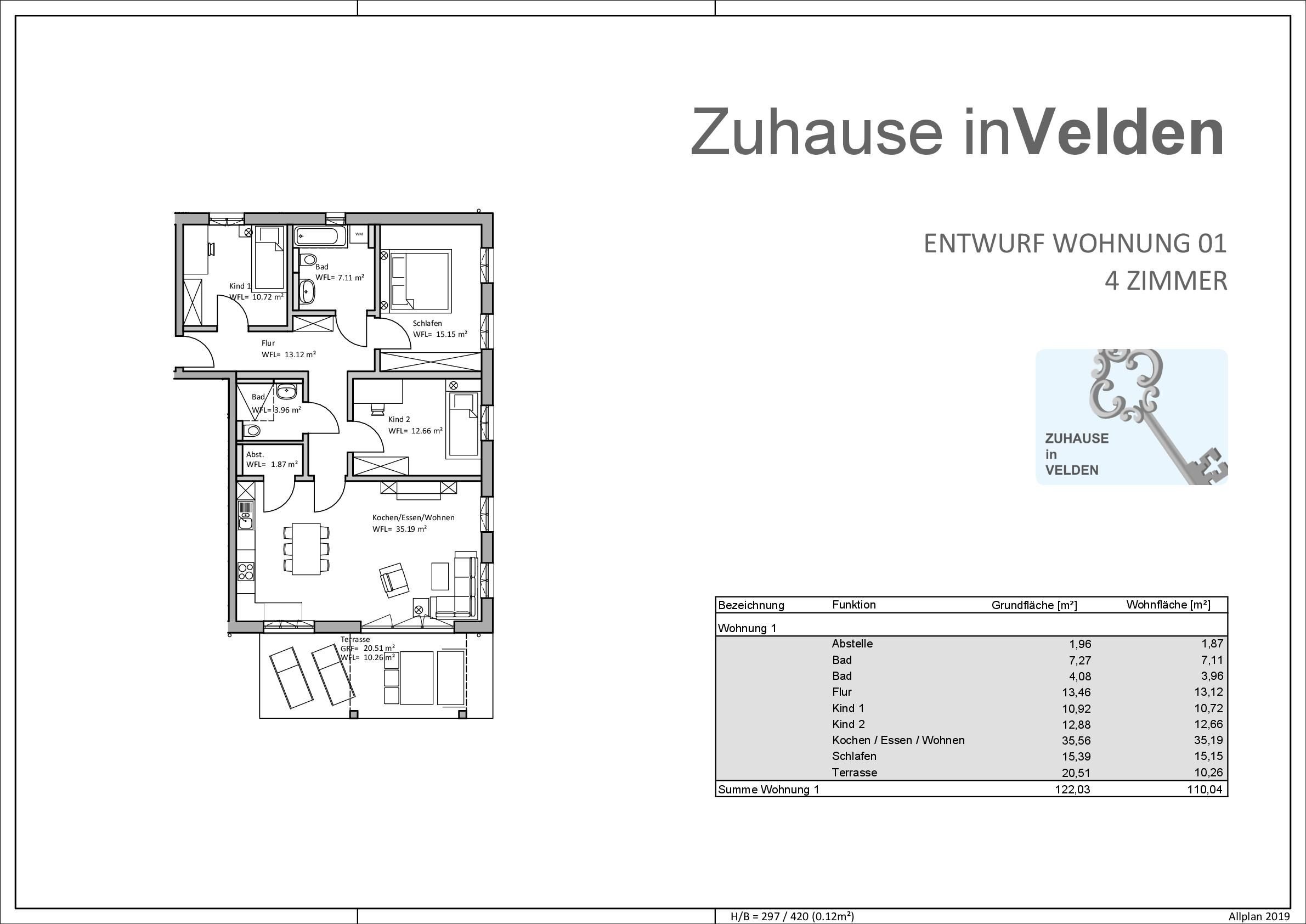 Terrassenwohnung zum Kauf provisionsfrei 565.000 € 4 Zimmer 110 m²<br/>Wohnfläche EG<br/>Geschoss Bahnhofstr. 30 Velden Velden 84149