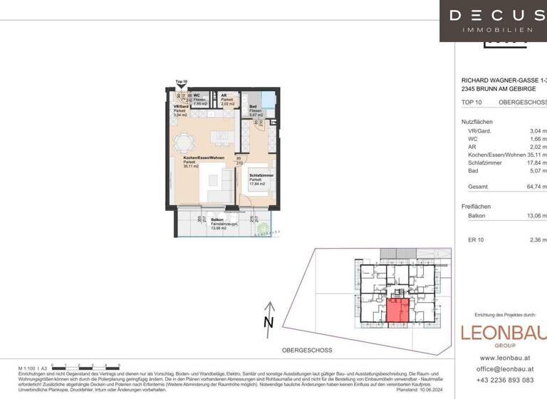 Wohnung zum Kauf provisionsfrei 499.000 € 2 Zimmer 64,7 m² 1. Geschoss Brunn am Gebirge 2345