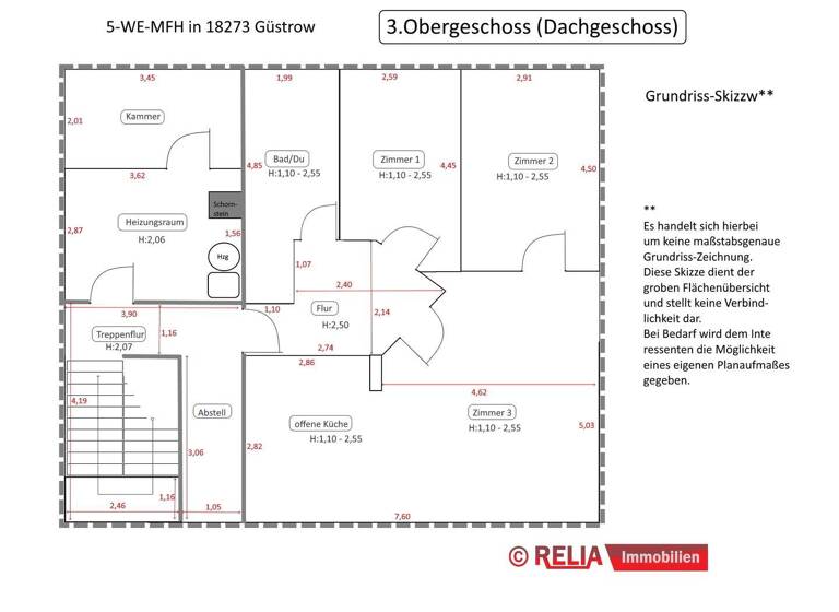 Wohnung zur Miete 675 € 3 Zimmer 75 m² 3. Geschoss frei ab sofort Primerburg Güstrow 18273
