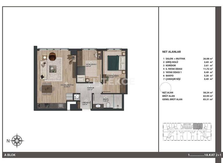 Wohnung zum Kauf 221.000 € 2 Zimmer 64 m² EG Istanbul 34212