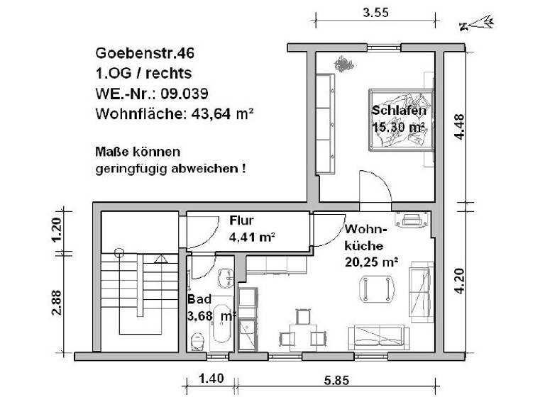 Studio zur Miete 525 € 1 Zimmer 43,6 m² frei ab sofort Goebenstr. 46 Innenstadt Minden 32423