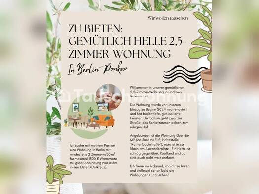 Wohnung zur Miete Tauschwohnung 850 € 2,5 Zimmer 65 m² 1. Geschoss Französisch Buchholz Pankow 13089