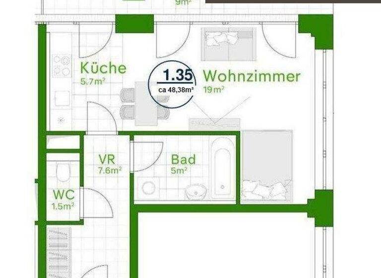Studio zum Kauf 174.168 € 1 Zimmer 39,4 m² 1. Geschoss Wiener Neustadt 2700