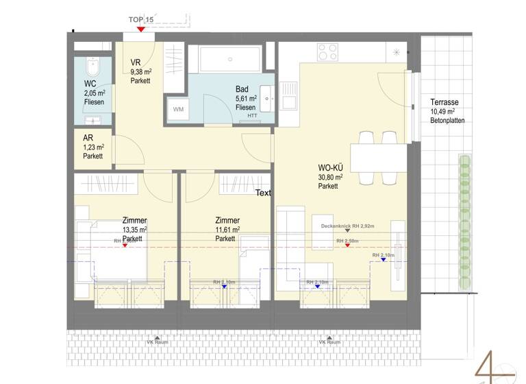 Wohnung zum Kauf 317.100 € 74,7 m² 2. Geschoss Kirchberg am Wagram 3470