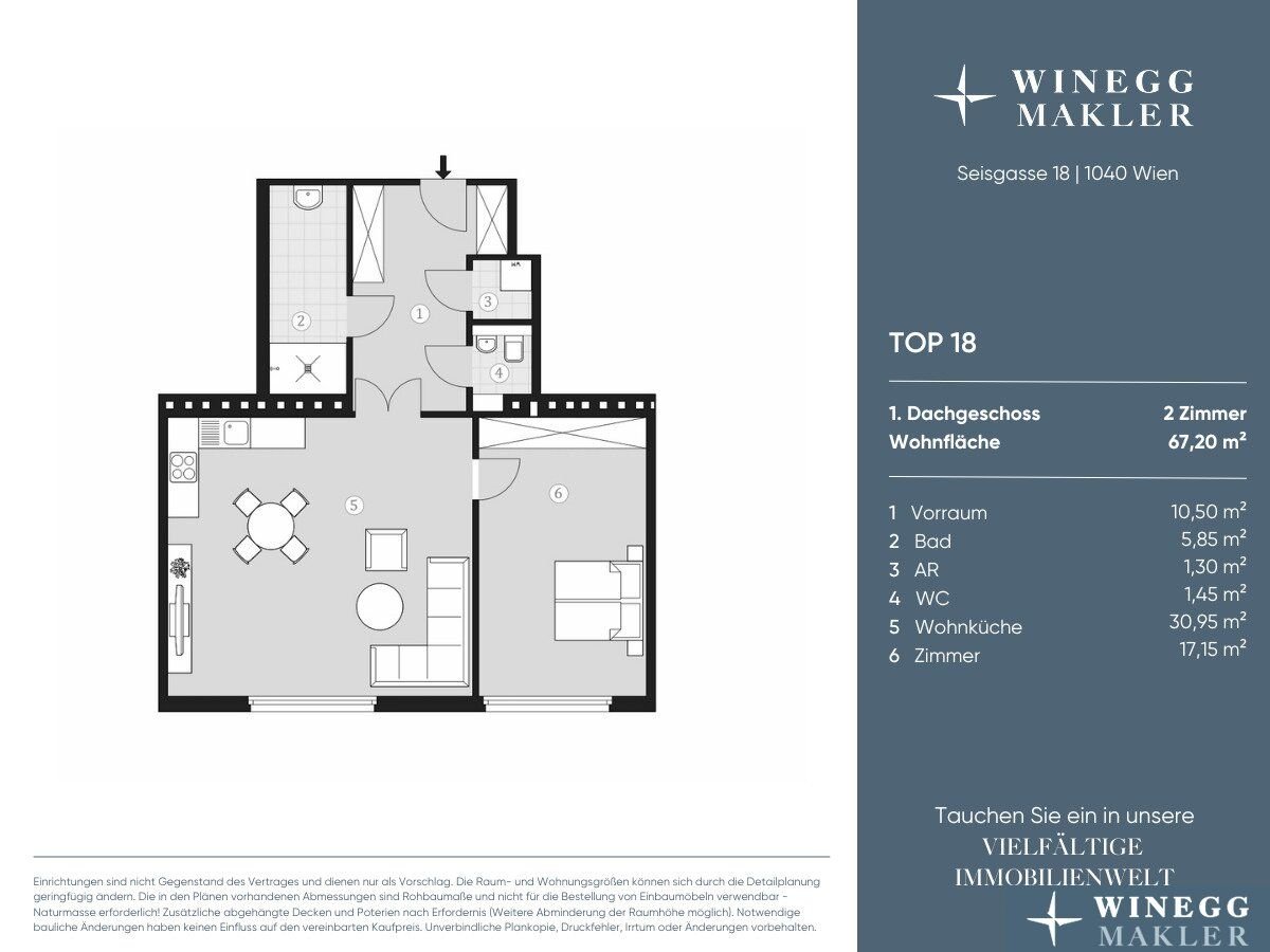 Wohnung zum Kauf 670.000 € 2 Zimmer 67,2 m²<br/>Wohnfläche 3.<br/>Geschoss Seisgasse 18 Wien 1040