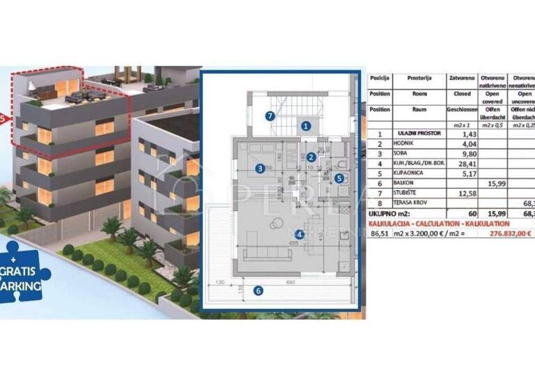 Wohnung zum Kauf 276.832 € 2 Zimmer 86 m² 2. Geschoss Sukosan Sukosan