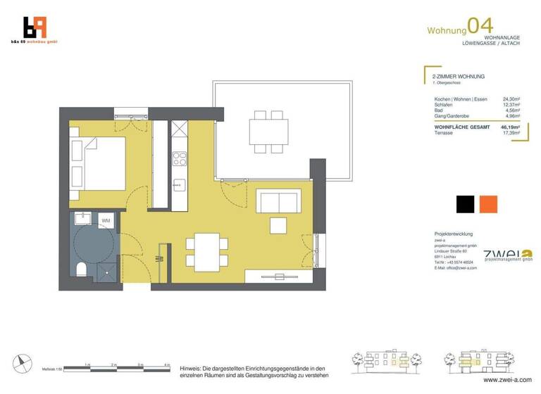 Terrassenwohnung zum Kauf - Erstbezug 342.000 € 2 Zimmer 46,2 m² 1. Geschoss Löwengasse Altach 6844