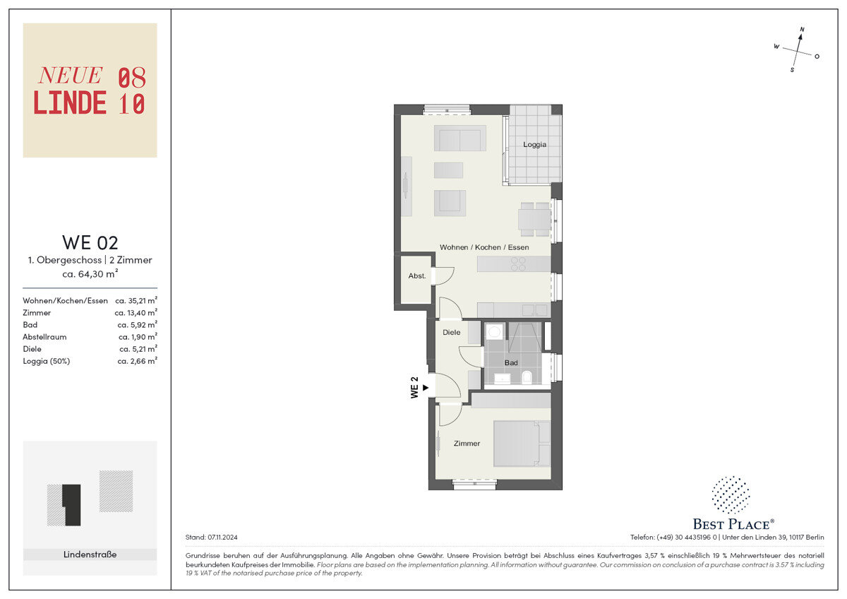 Wohnung zum Kauf 379.000 € 2 Zimmer 64,3 m²<br/>Wohnfläche 1.<br/>Geschoss Lindenstraße 8 Glienicke Nordbahn 16548