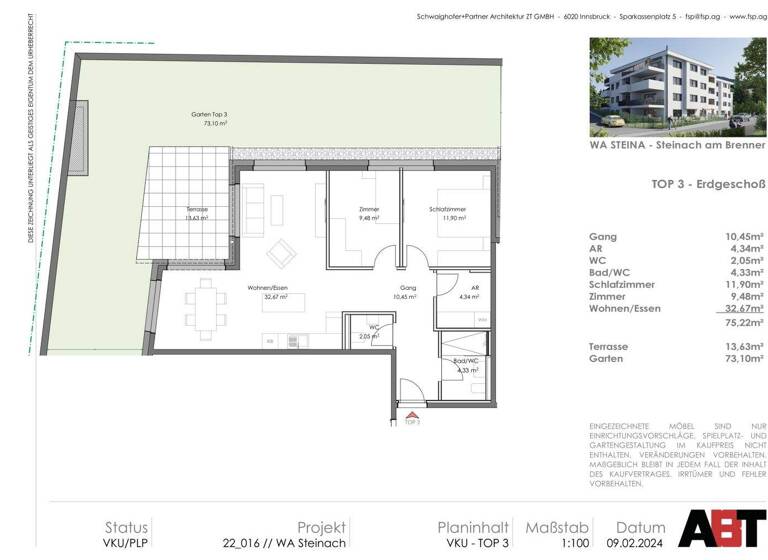 Wohnung zum Kauf - Erstbezug 397.162 € 3 Zimmer 75,2 m² EG Steinach am Brenner 6150