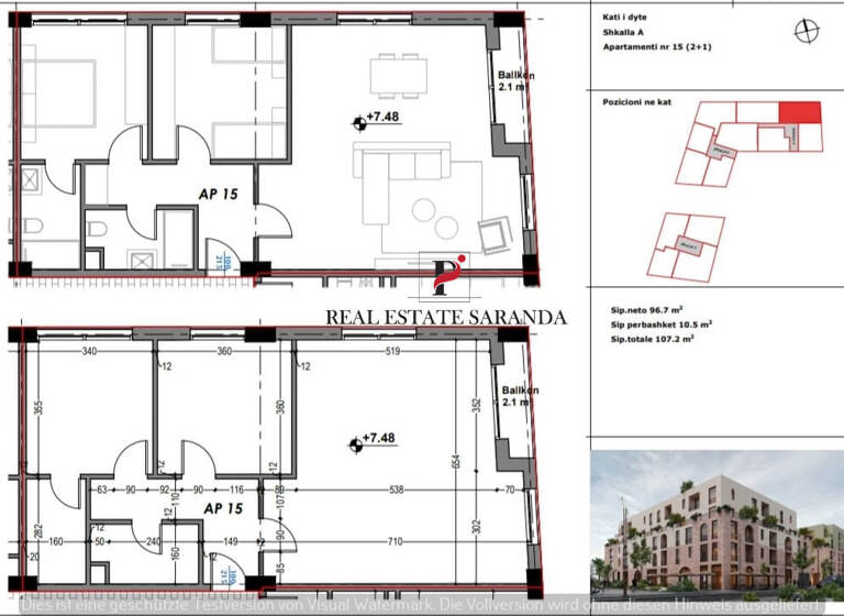 Wohnung zum Kauf 160.800 € 2 Zimmer 107,2 m² 4. Geschoss Saranda 9701
