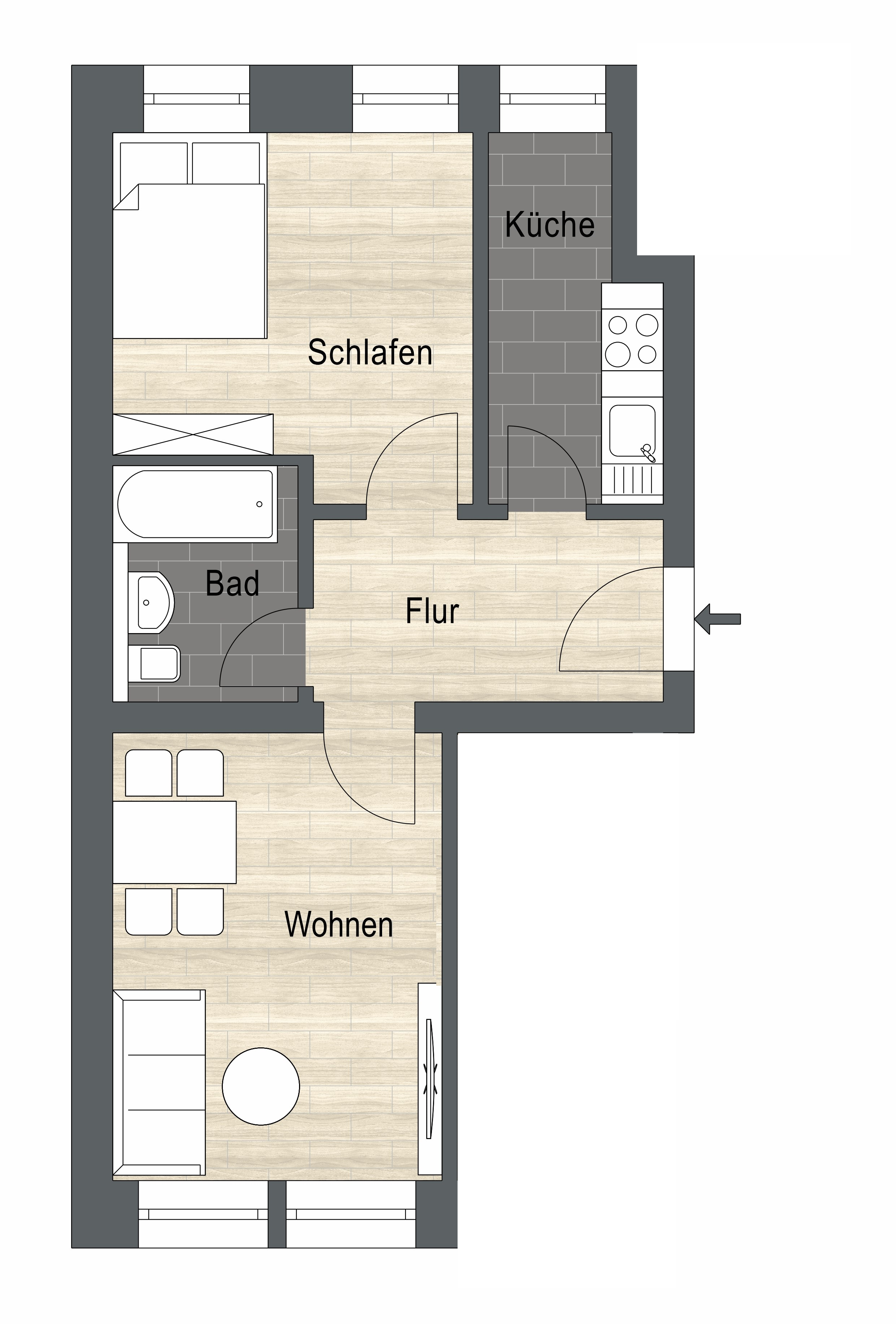 Wohnung zur Miete 684 € 2 Zimmer 43 m²<br/>Wohnfläche 3.<br/>Geschoss Herrnhuter Straße 3 Anger-Crottendorf Leipzig 04318