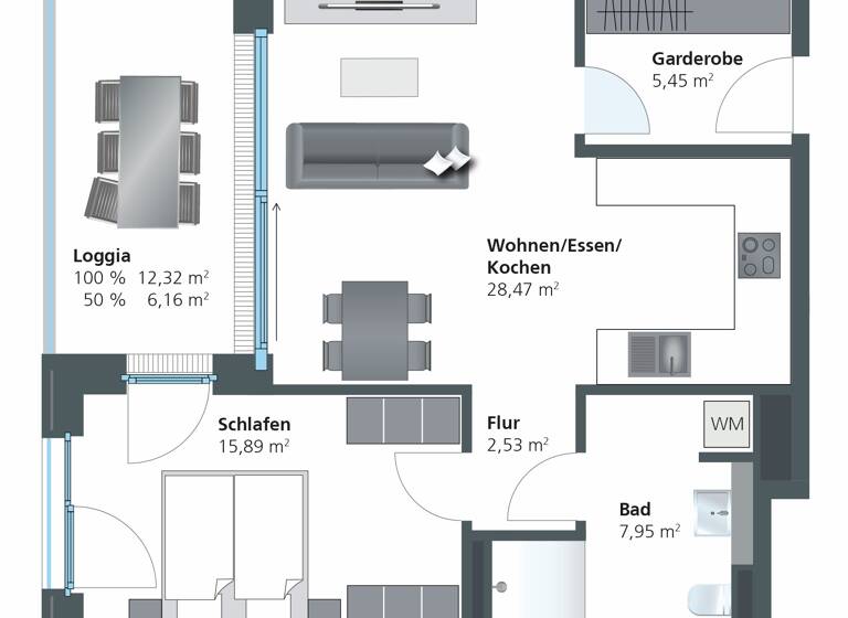 Wohnung zum Kauf provisionsfrei 544.000 € 2 Zimmer 66,5 m²<br/>Wohnfläche 2.<br/>Geschoss Weststadt Ulm 89077