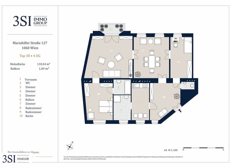 Wohnung zum Kauf 753.000 € 3,5 Zimmer 118,4 m² 4. Geschoss Mariahilfer Straße 127 Wien 1060
