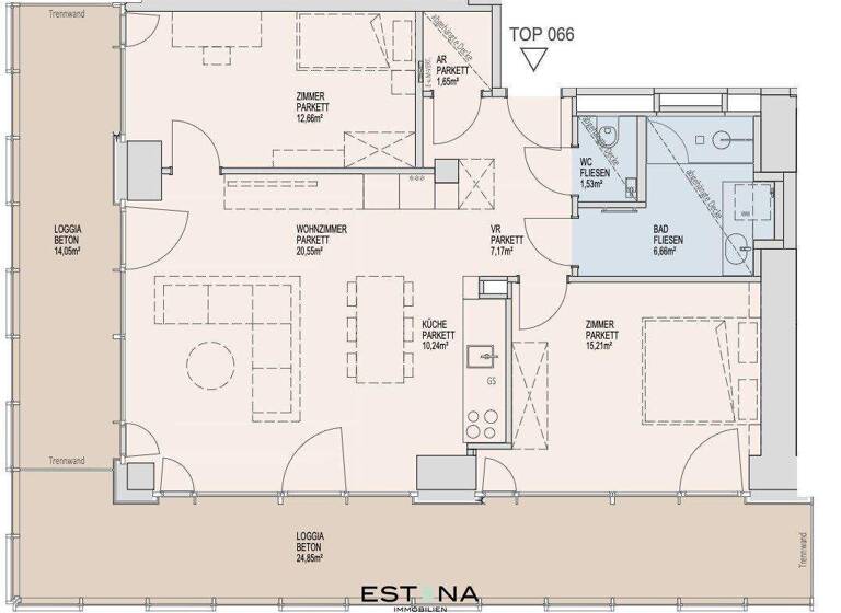 Wohnung zur Miete - Erstbezug 2.038 € 3 Zimmer 81,8 m² 32. Geschoss Donau-City-Straße Wien 1220