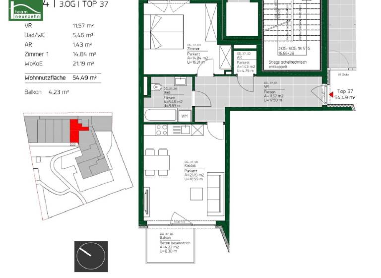 Wohnung zur Miete 541 € 2 Zimmer 54,1 m² 3. Geschoss Ungergasse 39 Gries Graz 8020