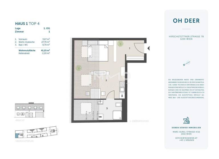 Studio zum Kauf - Erstbezug provisionsfrei 199.000 € 1 Zimmer 41,3 m² frei ab sofort Wien 1220