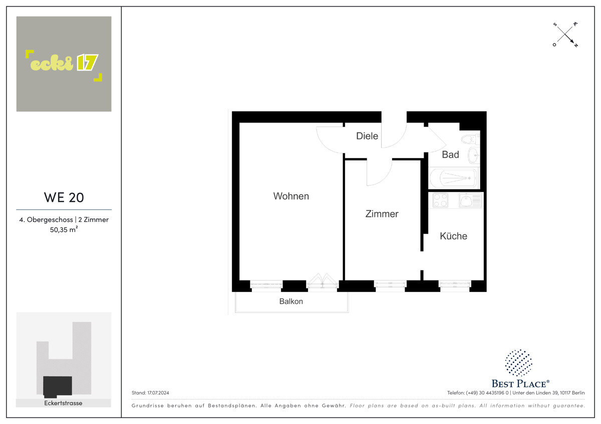 Wohnung zum Kauf provisionsfrei 308.000 € 2 Zimmer 50,4 m²<br/>Wohnfläche 4.<br/>Geschoss Eckertstraße 17 Friedrichshain Berlin 10249