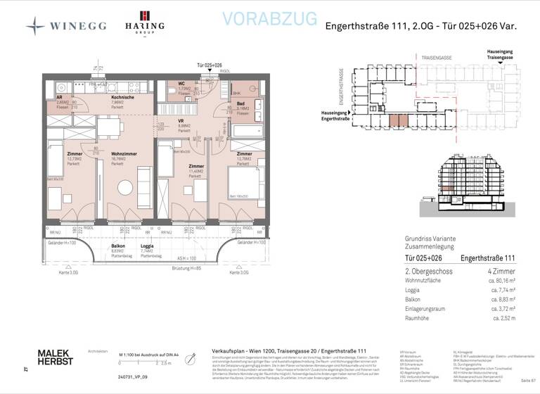 Wohnung zum Kauf - Erstbezug 524.800 € 4 Zimmer 80,2 m² 2. Geschoss Traisengasse 20-22 Wien 1200
