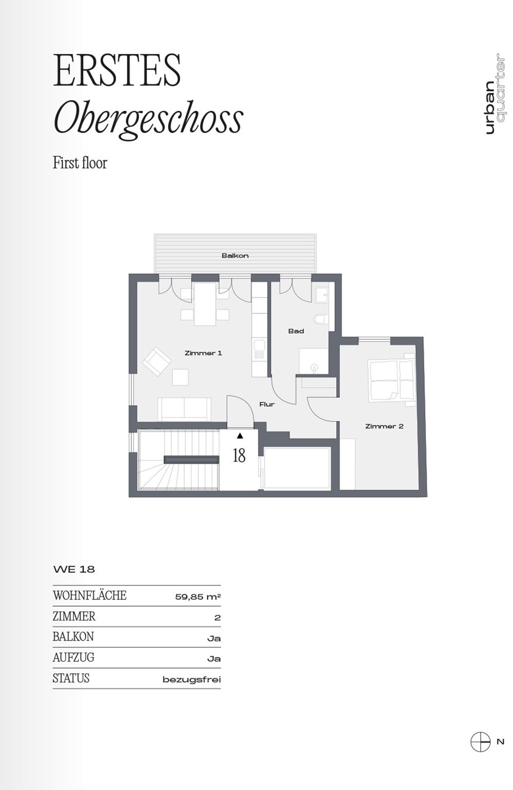 Wohnung zum Kauf 525.000 € 2 Zimmer 58,9 m²<br/>Wohnfläche 1.<br/>Geschoss Urbanstraße 5a Kreuzberg Berlin 10961