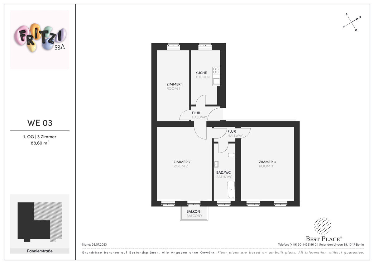 Wohnung zum Kauf provisionsfrei 410.000 € 3 Zimmer 88,6 m²<br/>Wohnfläche 1.<br/>Geschoss Pannierstraße 53a Neukölln Berlin 12047