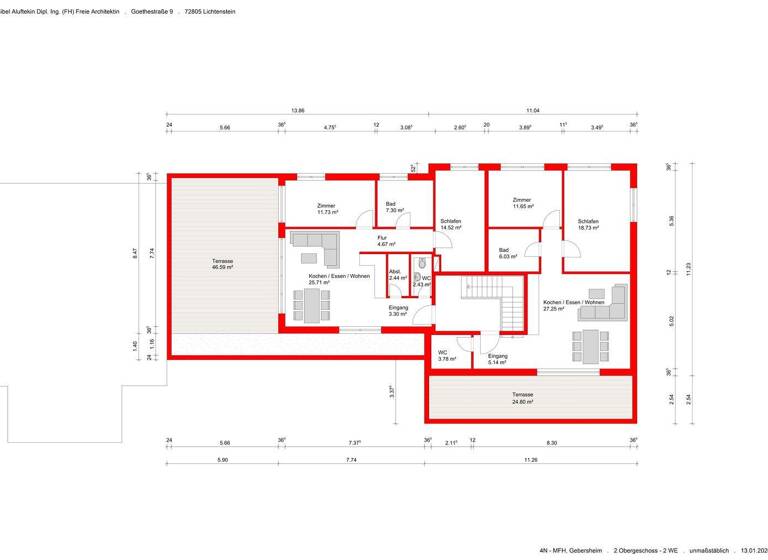 Wohnung zur Miete - Erstbezug 3 Zimmer 70 m² 4. Geschoss Carl-Zeiss-Straße 12 Gebersheim Leonberg 71229