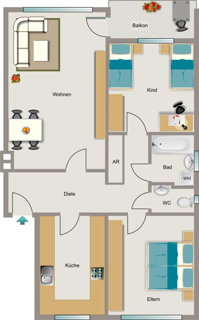 Wohnung zur Miete nur mit Wohnberechtigungsschein 377 € 3,5 Zimmer 79,8 m²<br/>Wohnfläche 2.<br/>Geschoss Römerstraße 463 Overbruch Duisburg 47178