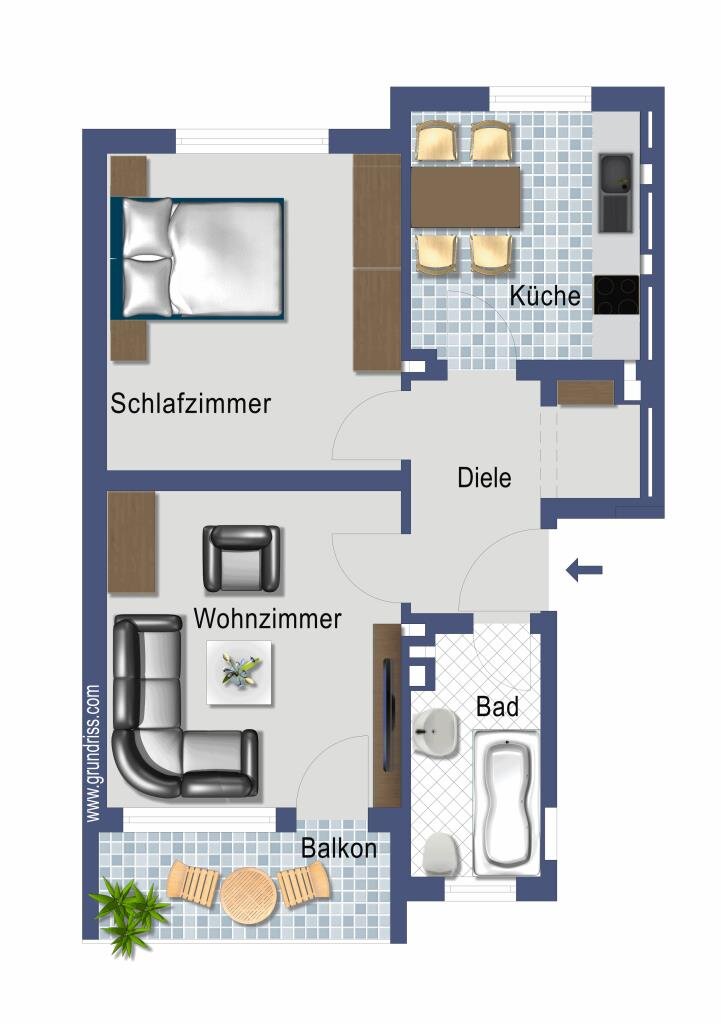 Wohnung zum Kauf provisionsfrei 215.000 € 2 Zimmer 48,5 m²<br/>Wohnfläche 1.<br/>Geschoss Grevenbroicher Weg 17 Oberlörick Düsseldorf 40547