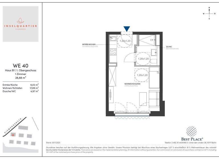 Studio zum Kauf 210.000 € 1 Zimmer 28,9 m² 1. Geschoss Eiswerderstraße 10C Spandau Berlin 13585