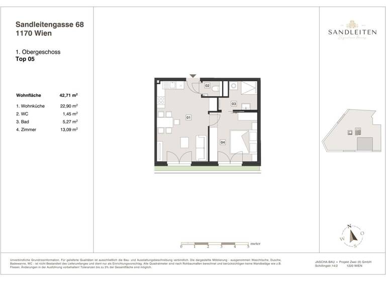 Wohnung zum Kauf - Erstbezug 349.000 € 2 Zimmer 42,7 m² 1. Geschoss Wien,Hernals 1170