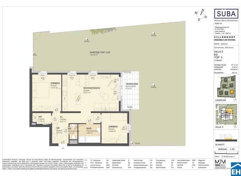 Wohnung zum Kauf - Erstbezug 433.000 € 3 Zimmer 77,1 m² EG Steindlstraße Krems an der Donau 3500