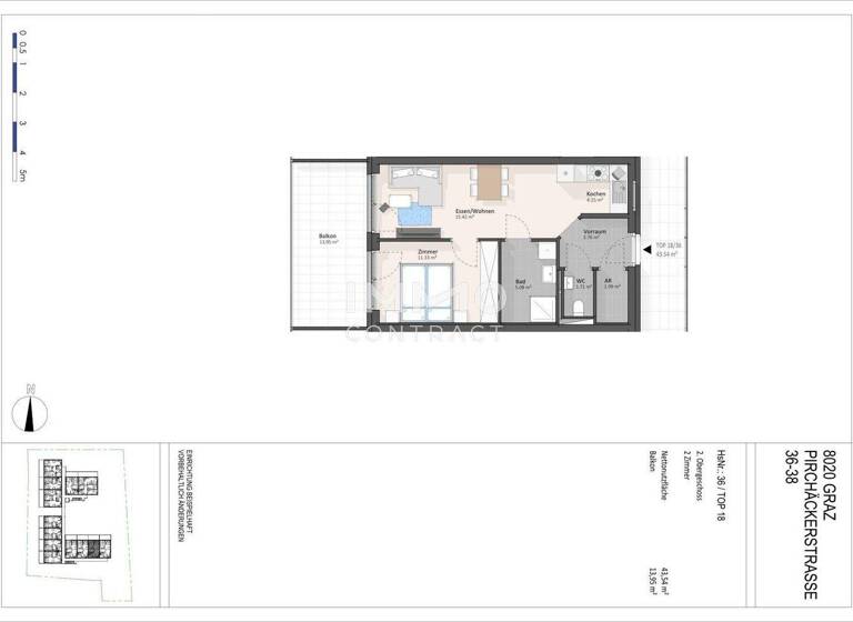 Wohnung zur Miete 477 € 2 Zimmer 43,5 m² Pirchäckerstraße 36 Straßgang Graz 8053