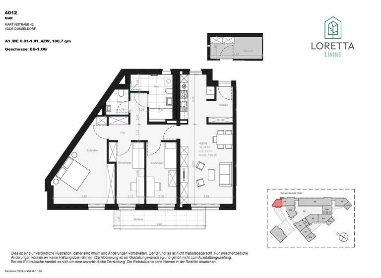 Wohnung zur Miete - Erstbezug 1.950 € 4 Zimmer 108,7 m² EG Martinstr. 42a Bilk Düsseldorf 40223