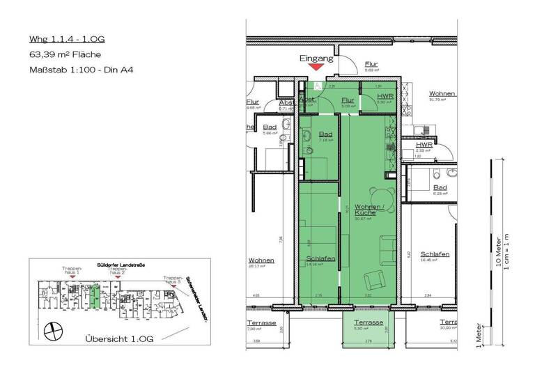Terrassenwohnung zur Miete - Erstbezug 1.363 € 2 Zimmer 63,4 m² 1. Geschoss frei ab sofort Sülldorfer Landstraße 3 Iserbrook Hamburg 22589