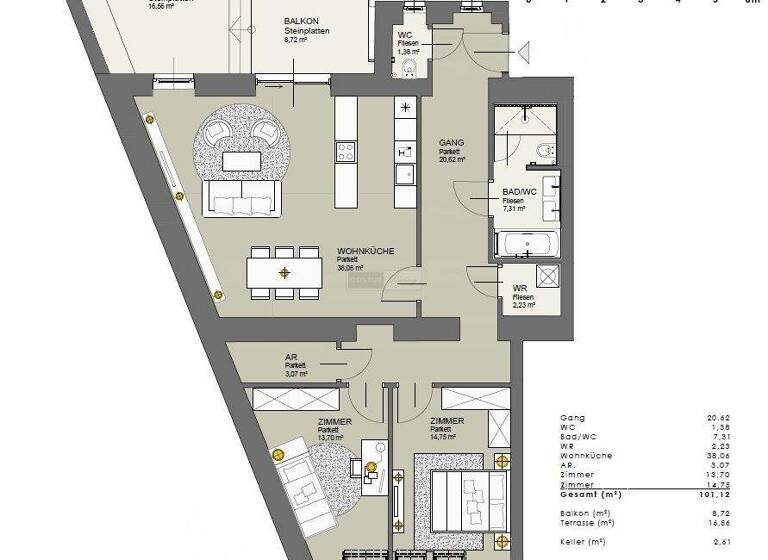 Wohnung zur Miete 28,92 € 3 Zimmer 101 m² Obere Weißgerberstraße Wien 1030